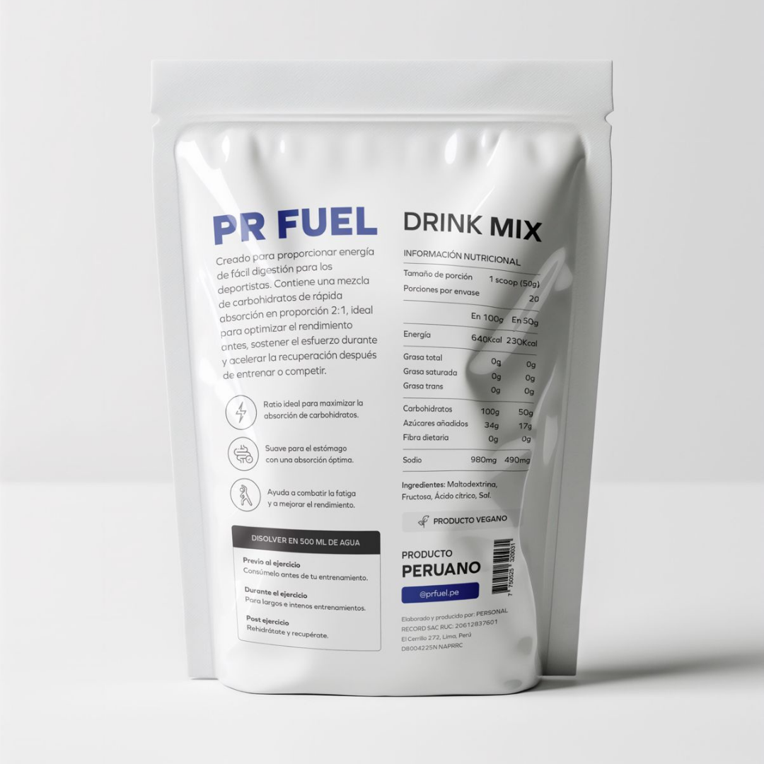 Drink Mix 1 kg (20 porciones). 50 gr de carbohidrato por porción. Energía eficiente y sostenida para entrenamientos y competencias.