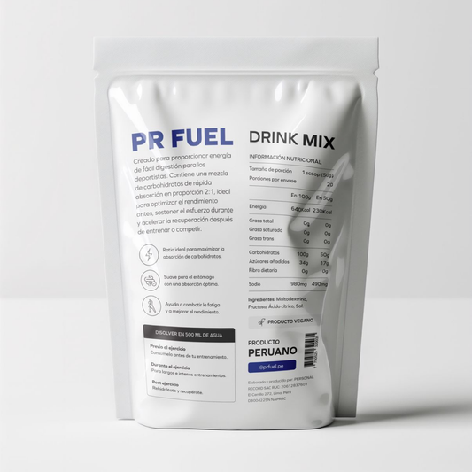 Drink Mix 1 kg (20 porciones). 50 gr de carbohidrato por porción. Energía eficiente y sostenida para entrenamientos y competencias.