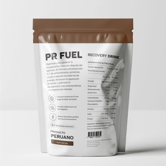 Recovery Drink 1 kg (20 porciones). 39 gr de carbohidrato y 13 gr de proteína por porción. Favorece la reparación muscular y optimiza la recuperación tras entrenamientos intensos y competencias.